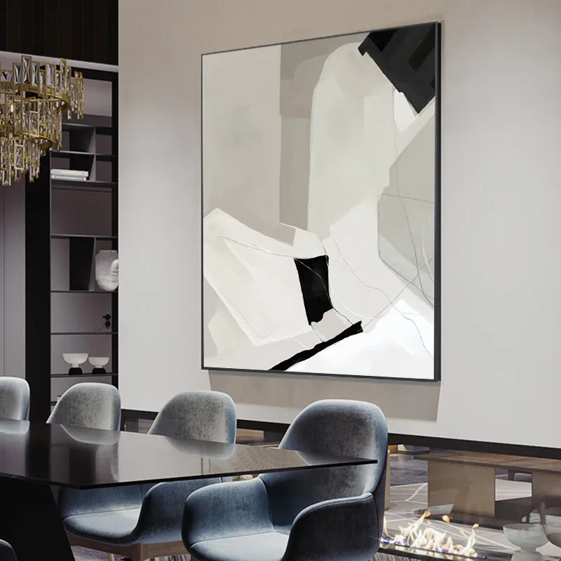 Oil Painting Hand-painted Black and White Minimalist Geometric Living Room Wall Decorative Painting Abstract Hanging Paintings