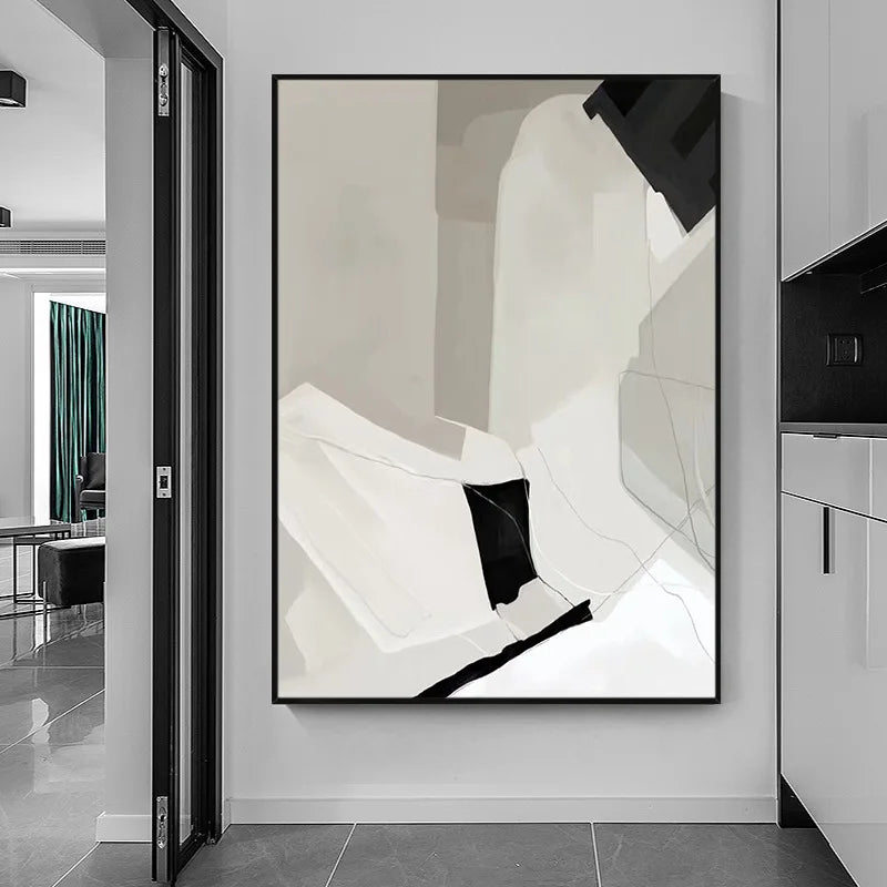 Oil Painting Hand-painted Black and White Minimalist Geometric Living Room Wall Decorative Painting Abstract Hanging Paintings