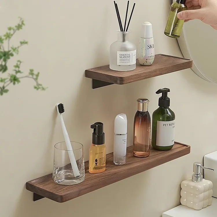 Walnut Storage Rack Bathroom Solid Wood Panel Layer Board Wall Mounted Storage Rack Bathroom Straight Board