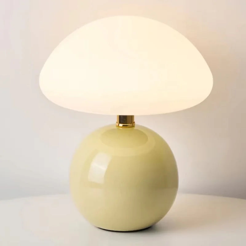 Mushroom small table lamp cream roller molded ceramic atmosphere lamp eye protection LED lamp bedroom headboard decoration light