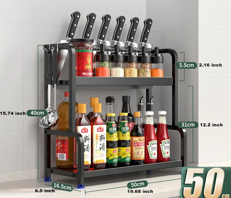 2/3Layer Kitchen Storage Shelf Stainless Steel Seasoning Jar Spice Storage Rack Chopsticks Knife Shelf Bar Organizer Accessories