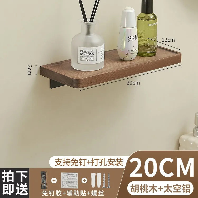 Walnut Storage Rack Bathroom Solid Wood Panel Layer Board Wall Mounted Storage Rack Bathroom Straight Board