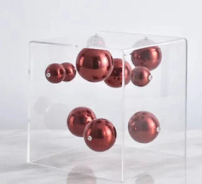 Geometric Metal Ball Art Transparent Acrylic Box Ornaments Modern Minimalist Square Living Room Decorations Desktop Furnishings