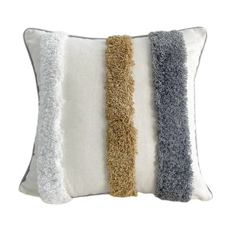 Unique Boho Throw Pillow with Braided Rope Pattern Handmade Tassels Cushion Soft Cotton Linen Textured Cushion for Sofa Bed