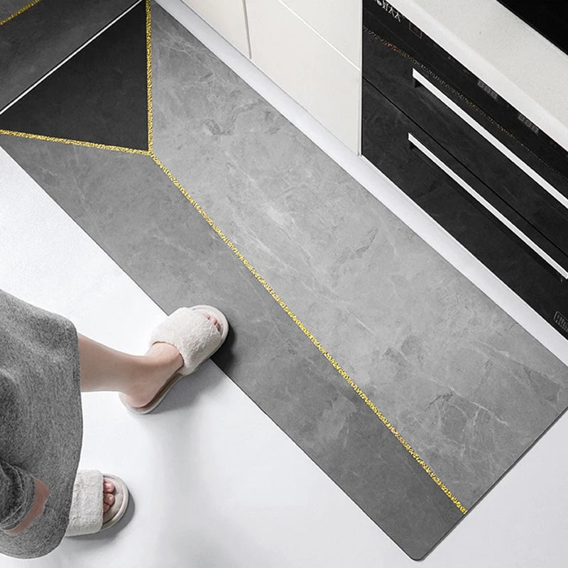 Kitchen Floor Mat Waterproof Non-slip Oil-resistant Leather Carpet PVC Gray Imitation Marble Geometric Rug Home Decoration Mat