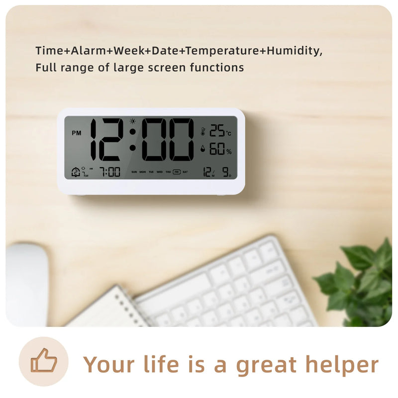 8001-EN Multifunctional Digital Clock LED Brightness Adjustable Temperature Humidity Displaying Alarm Clock with Dual Alarms