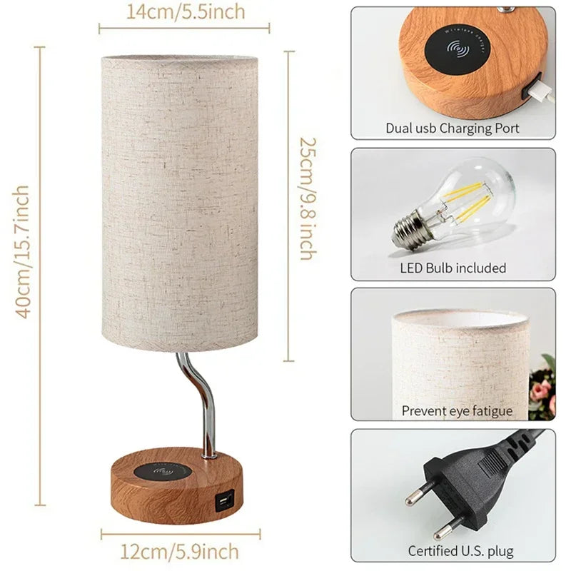 Led Desk Lamp Bedside Table Lamp with Wireless Phone Charge 3 Way Dimmable USB Rechargeable Lamp Light Fixture مصابيح الإضاءة