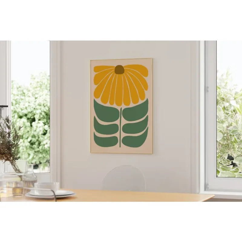 Retro Sunflower Art Print, Unframed, Neutral Boho Abstract Home Decor, Botanical Gallery Wall Art Print Canvas Poster