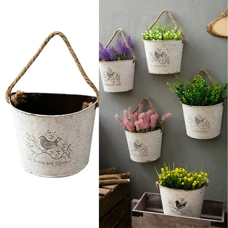 Wall Hanging Planter Plant Pot Flower Basket Garden Succulent Container Metal Iron Flower Holder Home Balcony Garden Decoration