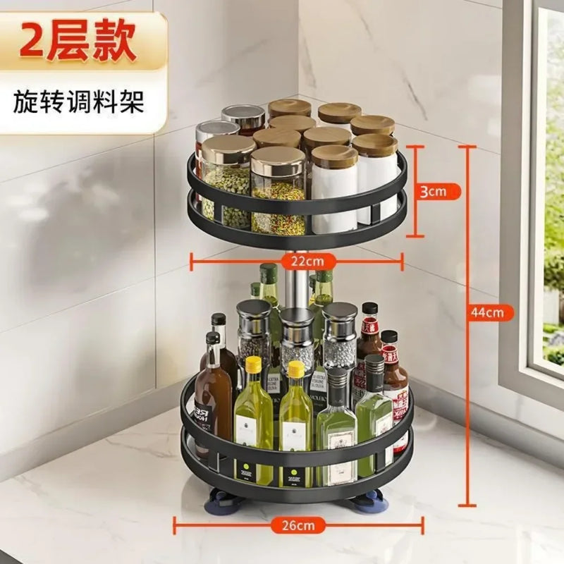 Kitchen Rotatable Storage Rack Condiment Holder Salt Oil Sauce Vinegar Spice Jar Rack Seasoning Storage Box Organizers Shelves