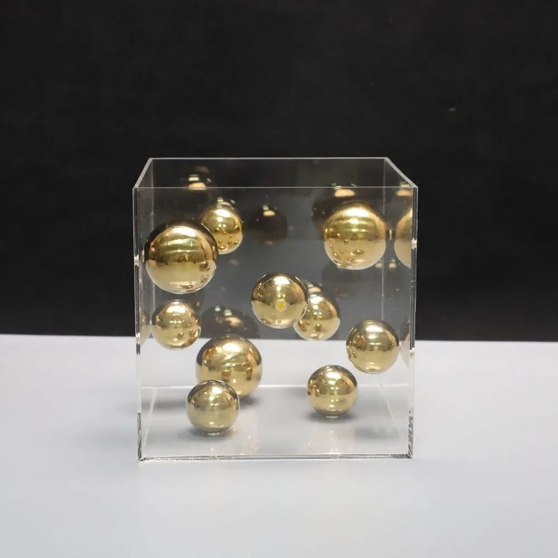 Geometric Metal Ball Art Transparent Acrylic Box Ornaments Modern Minimalist Square Living Room Decorations Desktop Furnishings