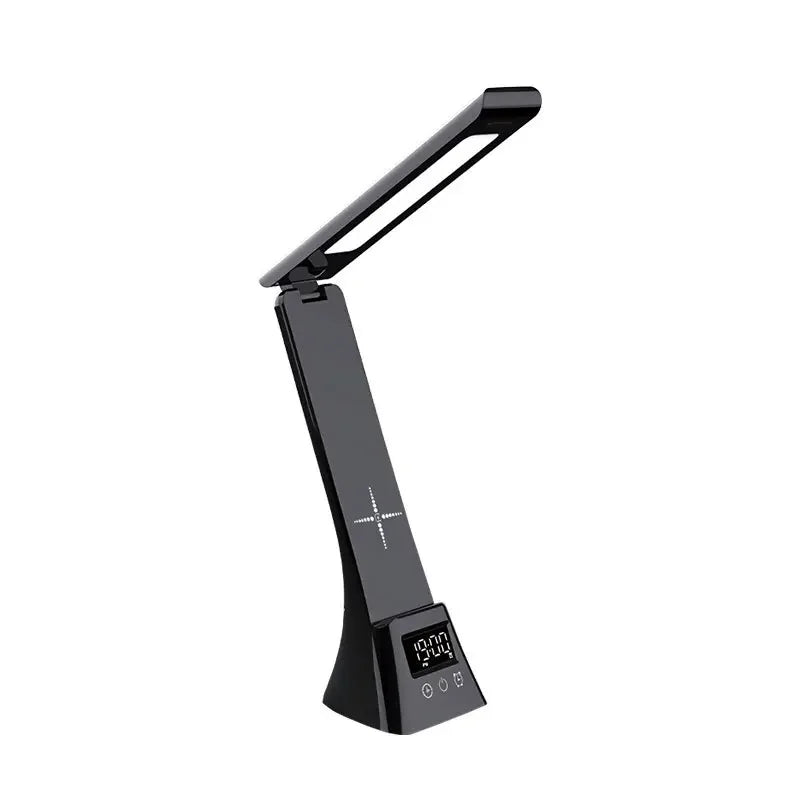 Multifunction LED Desk Lamp with Wireless Charger Digital Clock  Alarm USB 3 Colors Dimmable Study Light for Office Bedroom