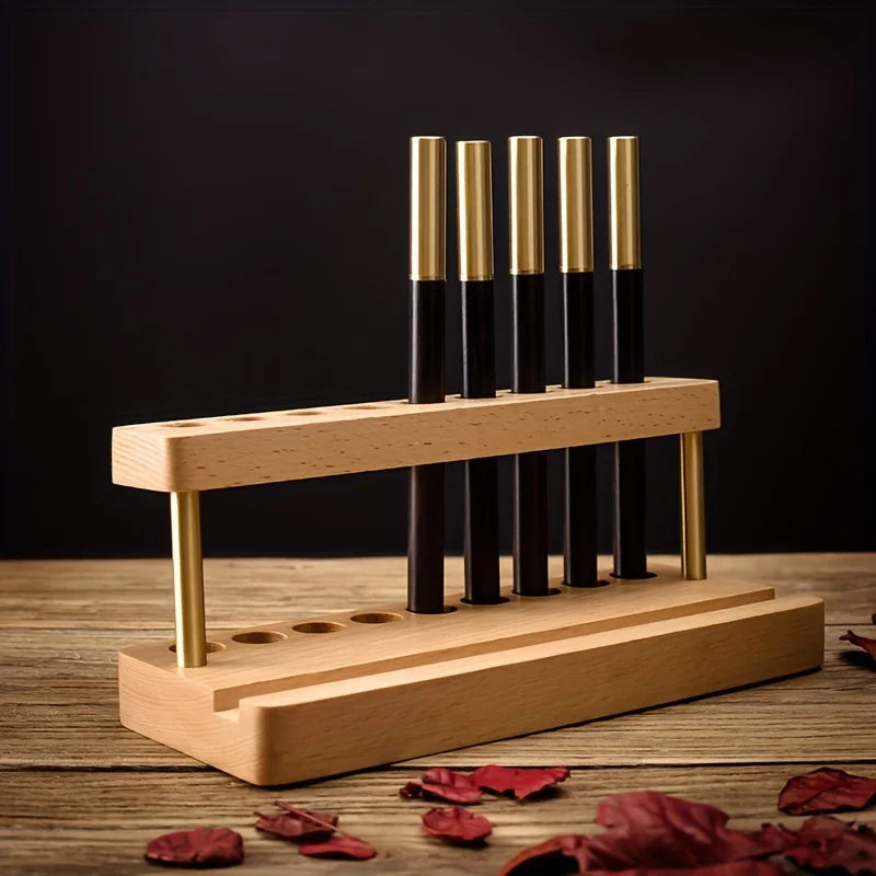 1PC Walnut Wood Multifunction Desk Organizer - Pen Holder, Phone Stand & Storage Solution for Office and School