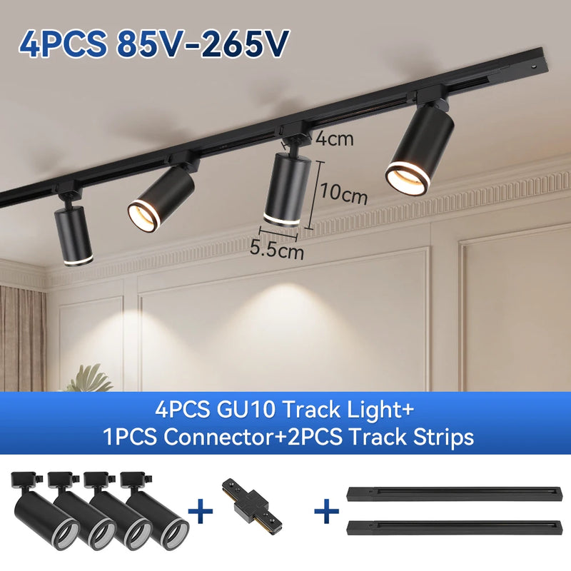 GU10 Track Light Led Spotlights 110V/220V Track Rail Lighting for Living Room Decor Clothing Store Ceiling Spot Lights Full Sets
