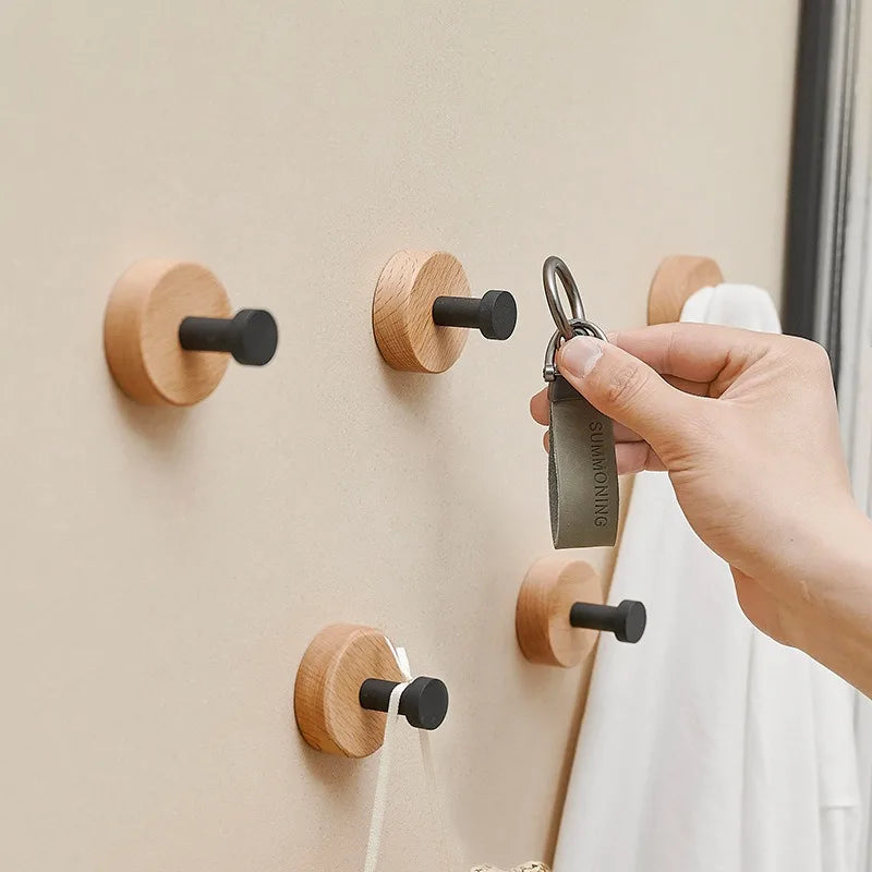 5/3/1Pcs Solid Wood Hooks Wall Mounted Clothes Scarf Hat Coat Hook Simple Room Decor Storage Hanger Towel Rack Home Organizer
