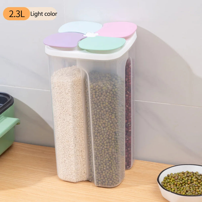 4-Grid Airtight Food Storage Container, Pantry Organization Canisters for Flour, Rice, Pasta, Cereals, Keep Dry Food Fresh