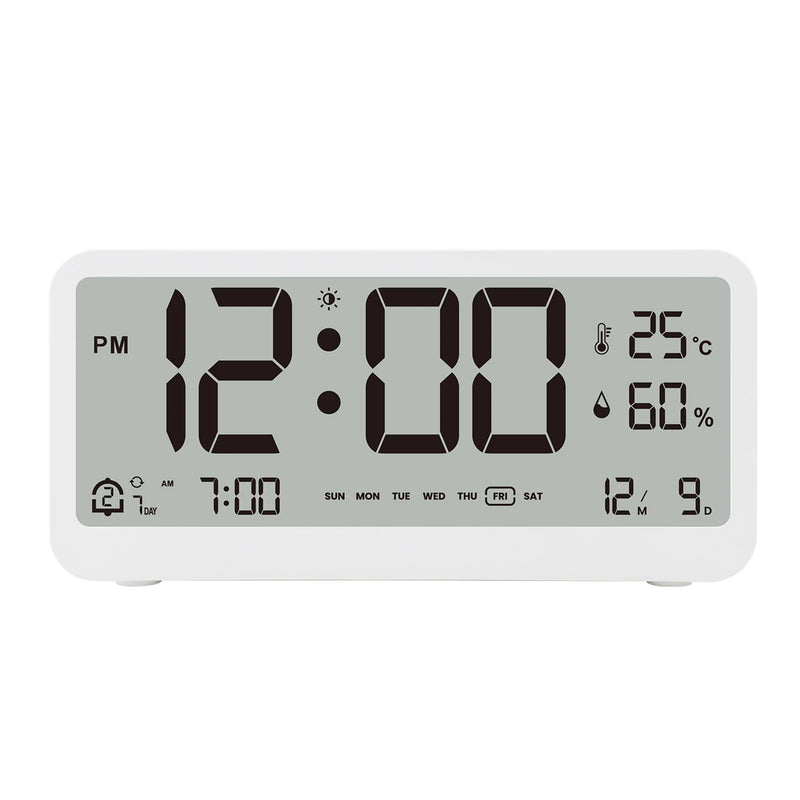 8001-EN Multifunctional Digital Clock LED Brightness Adjustable Temperature Humidity Displaying Alarm Clock with Dual Alarms