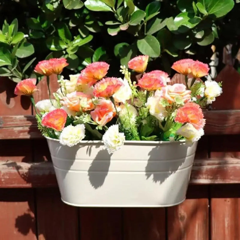 Black Metal Iron Hanging Flower Pots Outdoor Plants Planter Modern Boho Style Wall Mount Window Box Decks Railings Fence Buckets
