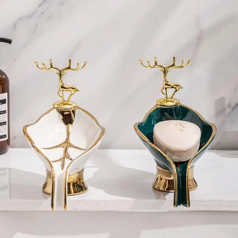 New Light Luxury Style Creative Portable Leaf Soap Holder Bathroom Household Ceramics Drain Soap Rack Soap Dish Tray