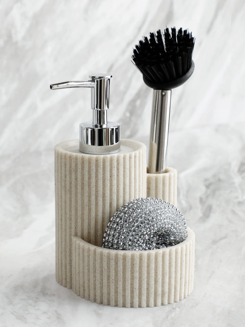 Kitchen Soap Dispenser Detergent replacement bottle Sink Dish Washing brush Sponge Holder 3 in 1 Includes sponge and brush