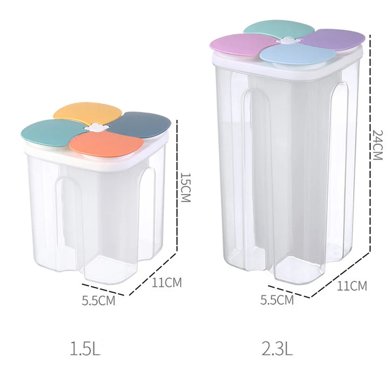 4-Grid Airtight Food Storage Container, Pantry Organization Canisters for Flour, Rice, Pasta, Cereals, Keep Dry Food Fresh