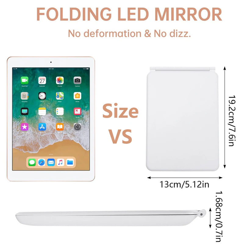 Folding Travel Mirror with 80 LEDs Ultra Thin Makeup Mirror Dimmable Touch Screen USB Rechargeable Portable for Makeup