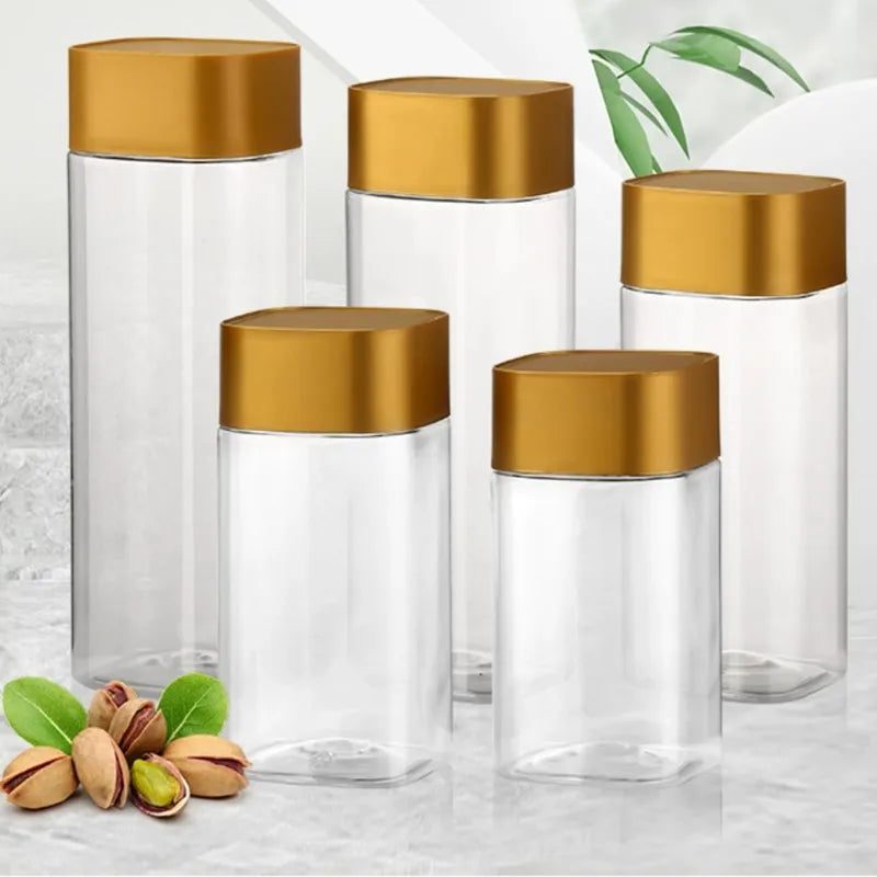 360ml-630ml Empty Plastic Food Jars Kitchen Cookie Sealed Cans Kitchen Storage Organization Food Storage Box Dried Grains Tank