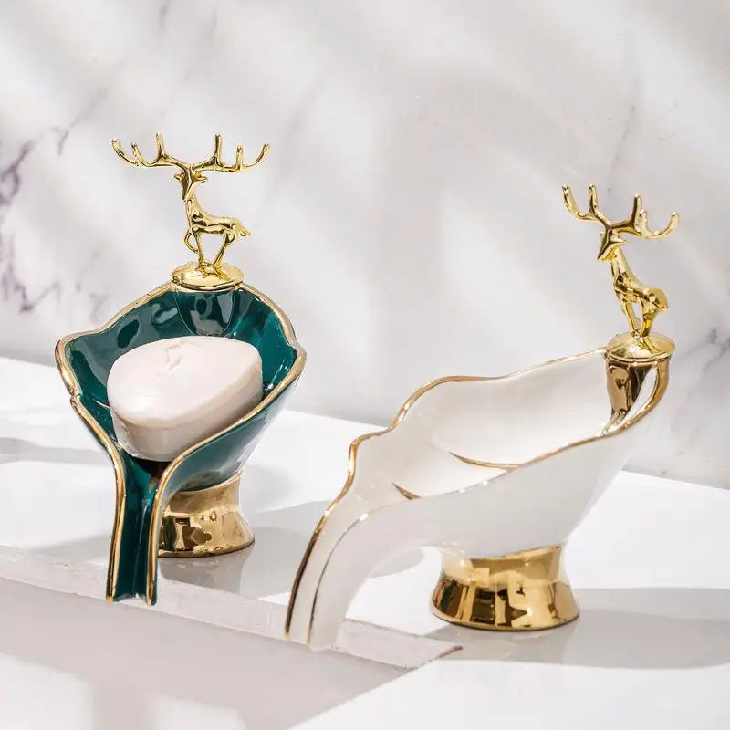 New Light Luxury Style Creative Portable Leaf Soap Holder Bathroom Household Ceramics Drain Soap Rack Soap Dish Tray