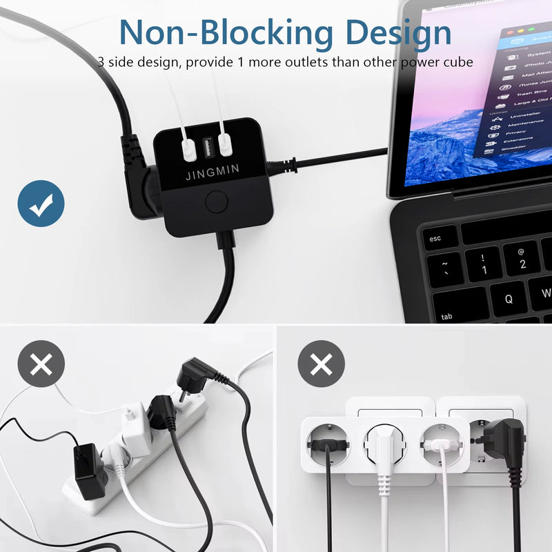Power Adapter with 3 AC Outlets 3 USB Ports 1.5M Extension Cable Multi Electrical Socket Power Strip with Switch For Home Office