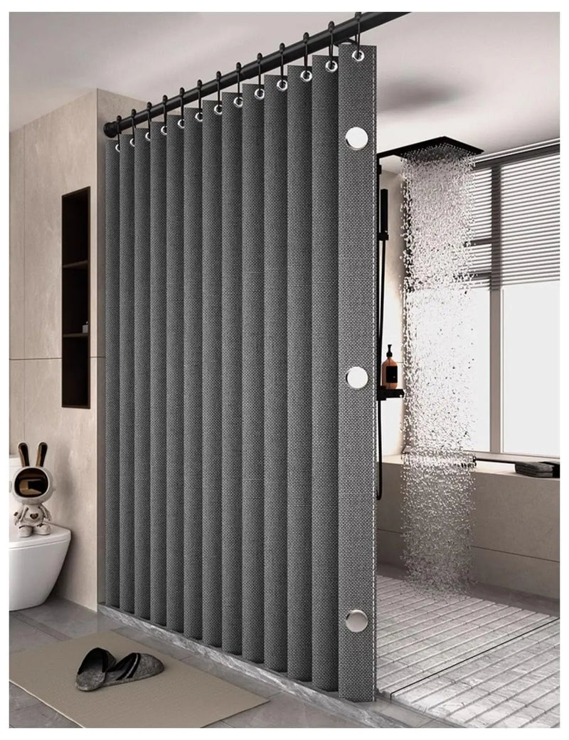 Bathroom Folding Linen Shower Curtain with Magnets Waterproof Suitable for Walk-in Shower Does Not Include Telescopic Rod