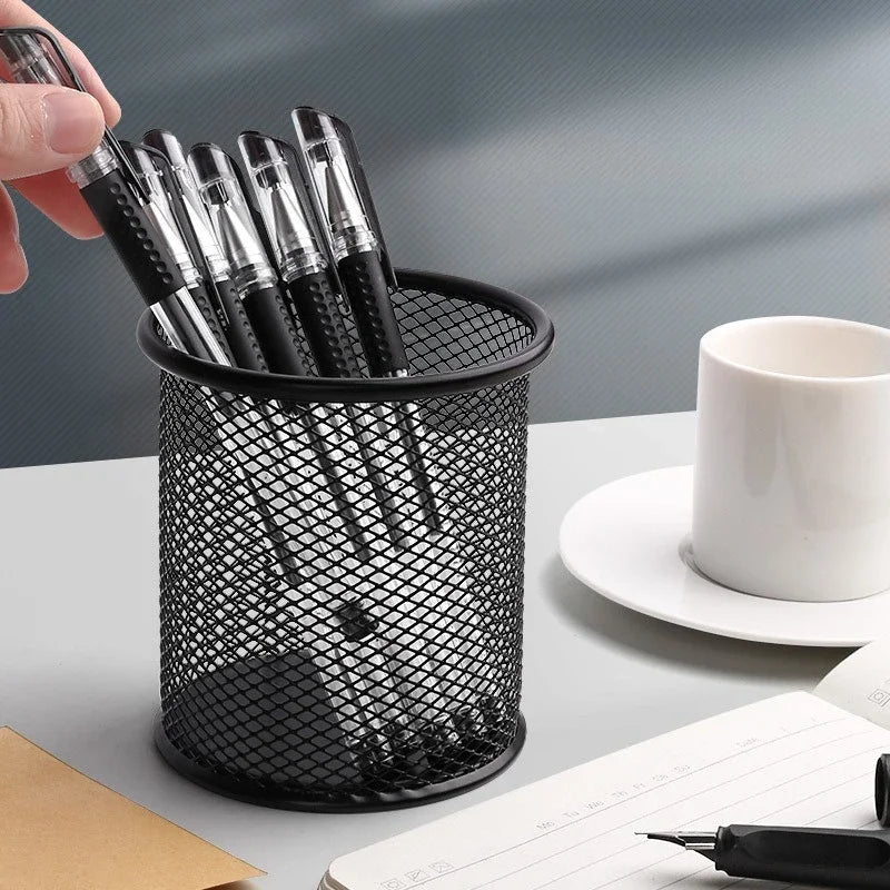 Circular Grid Metal Pen Holder, Multifunctional Creative and Simple Storage Box for Student Office Desktops