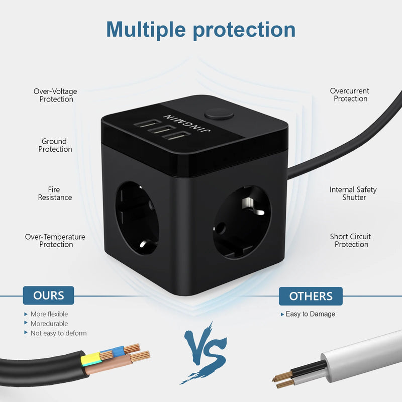 Power Adapter with 3 AC Outlets 3 USB Ports 1.5M Extension Cable Multi Electrical Socket Power Strip with Switch For Home Office