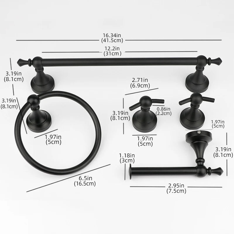 Matte Black Bathroom Accessories Hardware Set Aluminum Alloy Wall Mount Towel Bar Towel Ring Toilet Roll Paper Holder Robe Hook