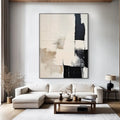 Large Canvas Black Beige Abstract Hand Painted Painting Minimalist Textured Wall Art Handmade Canvas Painting Living Room Decor
