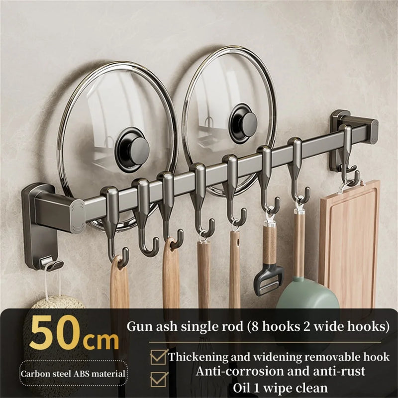 Kitchen Hook Punch-free Hanging Rod Spovel Hanger Row Hook Multifunctional Wall-mounted Storage Knife Holter