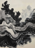 Abstract Black And White Flowing Lines Ink Landscape Minimalist Poster Print Wall Art Pictures Canvas Painting Room Home Decor