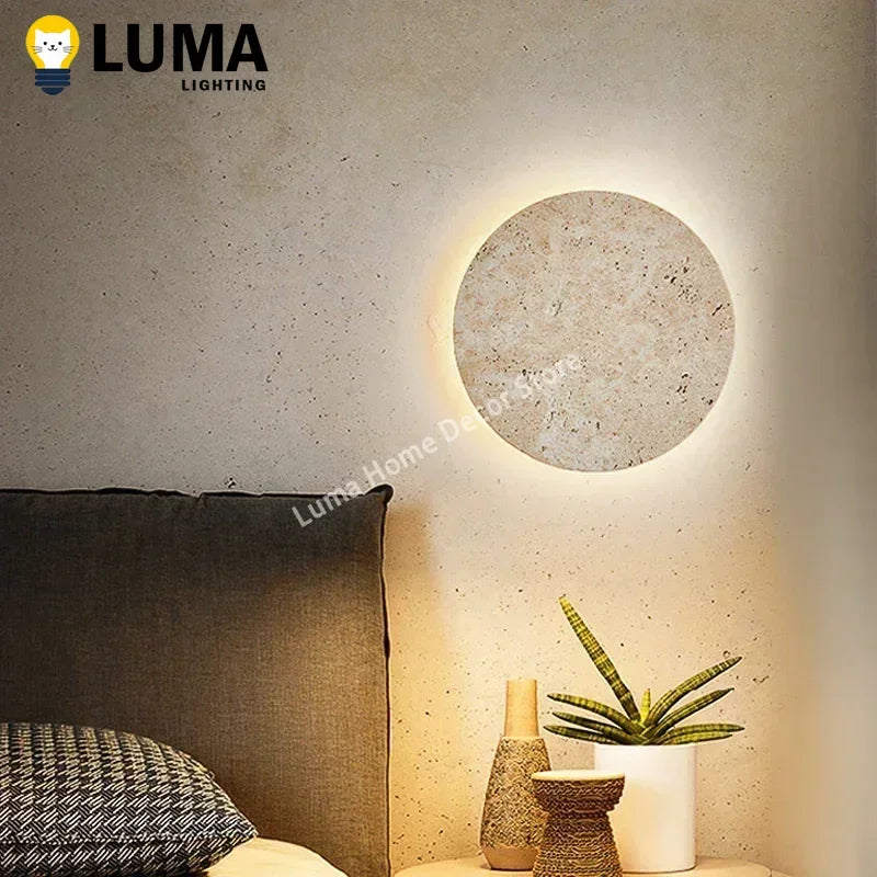 Luma Wabi-Sabi Yellow Travertine Wall Light, Natural Stone LED Wall Sconce Lamp for Bedroom Bedside, Aisle, Stair Home Deocr