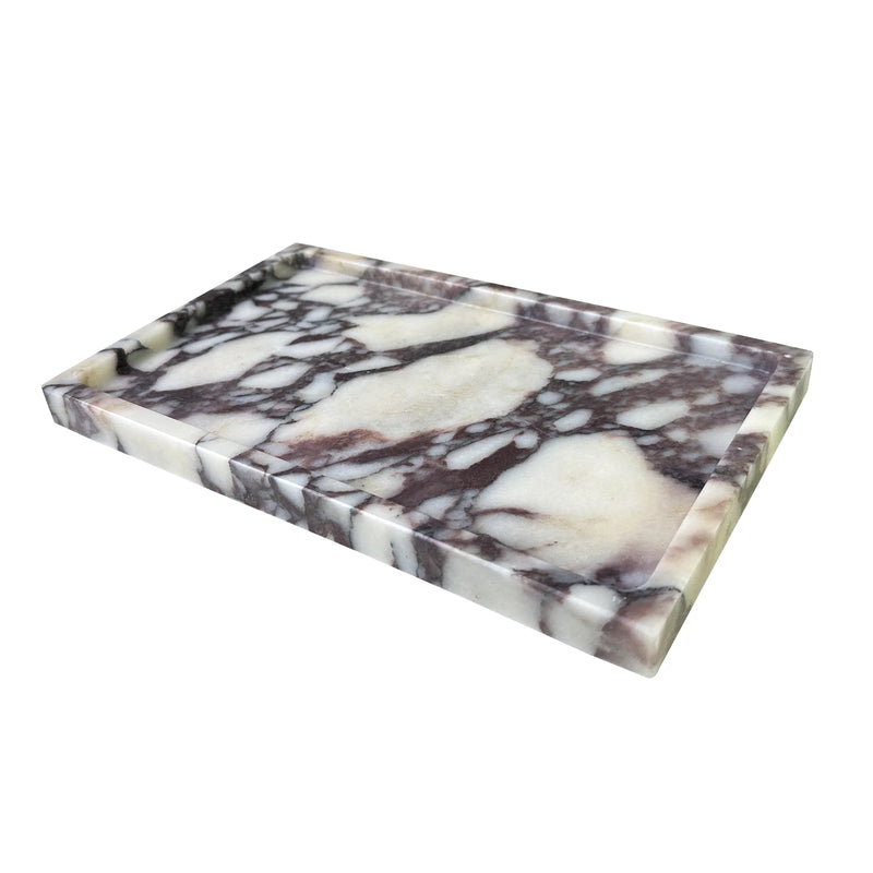 Natural Marble Vanity Tray 10"x6", Genuine Calacatta Viola Marble Stone Tray for Bathroom/Kitchen/Dresser