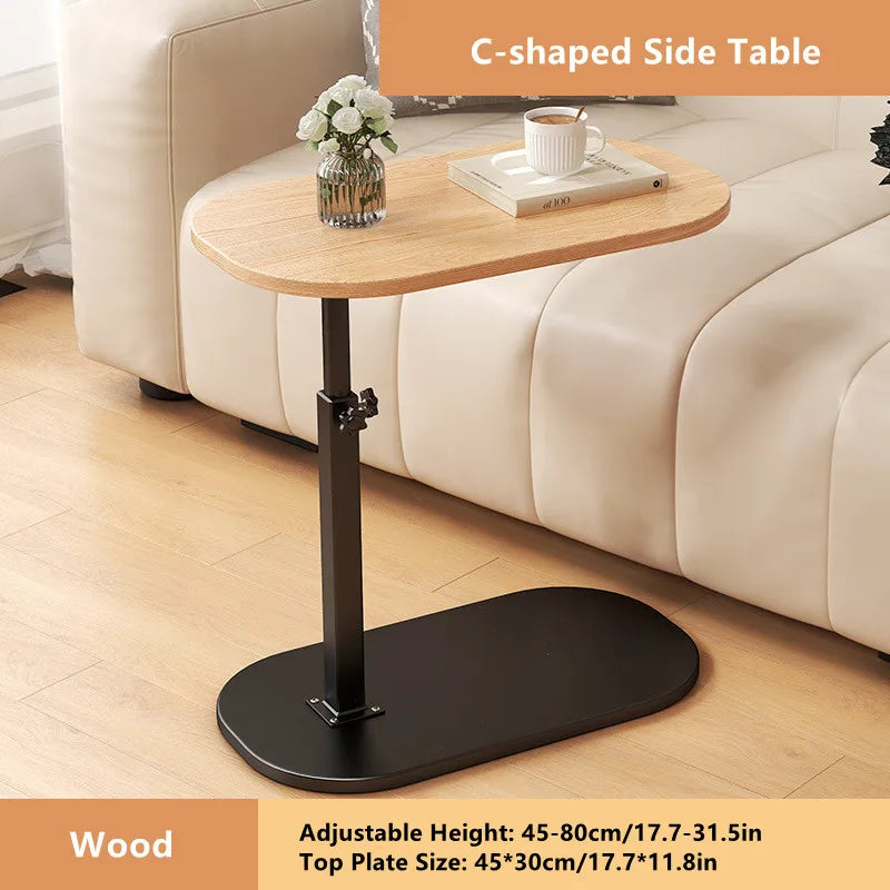C Shaped Side Table Multifunctional Foldable Bedside Table Tea Table for Home and Office Height Adjustable Sofa Bed End Table