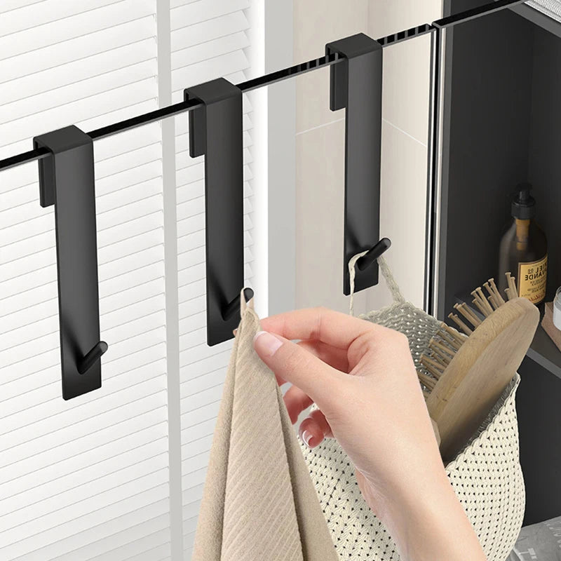 2pcs Bathrobe Hanger Shower Room Glass Over Door Hanging Hooks Punch-free Waterproof Towel Hanger Metal S-Shape Bath Towel Hooks