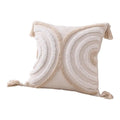 Unique Boho Throw Pillow with Braided Rope Pattern Handmade Tassels Cushion Soft Cotton Linen Textured Cushion for Sofa Bed