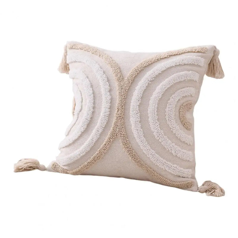 Unique Boho Throw Pillow with Braided Rope Pattern Handmade Tassels Cushion Soft Cotton Linen Textured Cushion for Sofa Bed