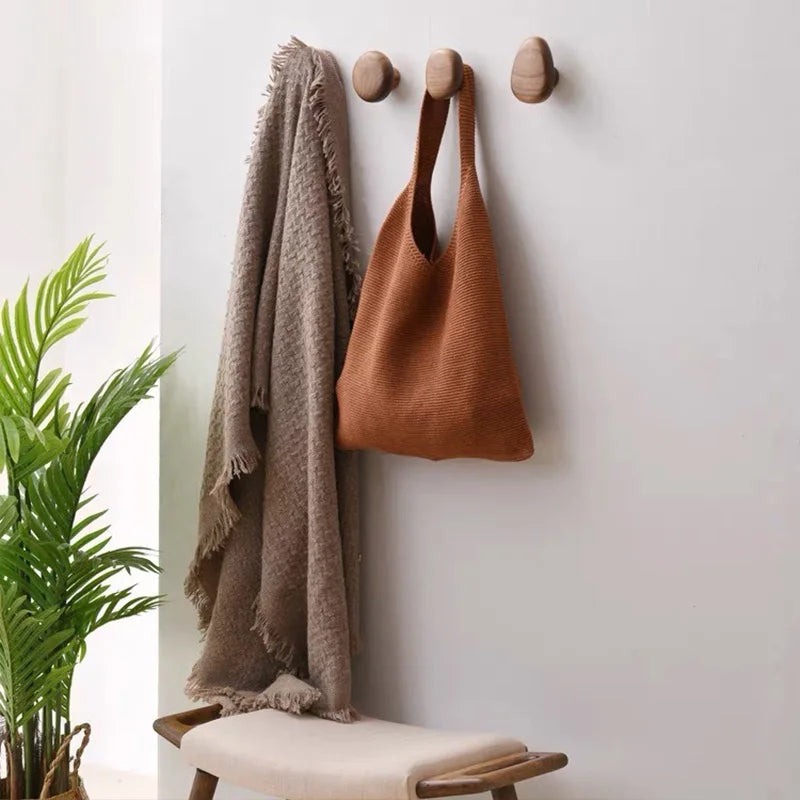 Pebble shaped Wall Mounted Coat Hook Natural Wood Clothes Hanger Decorative Key Hat Scarf Handbag Storage Hanger Bathroom Rack