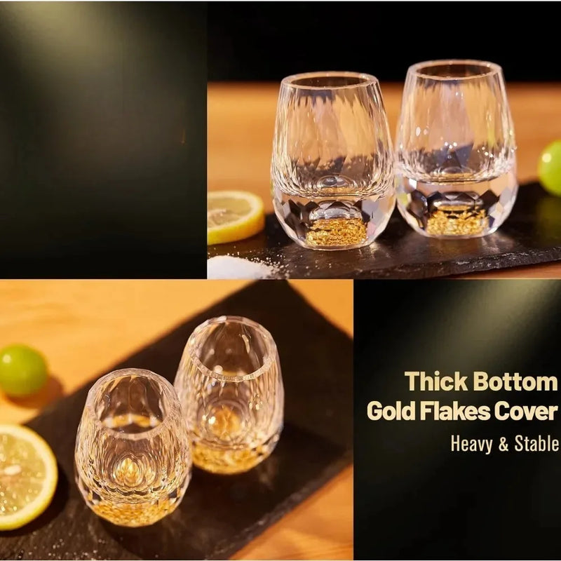 15MLGold Foil Crystal Wine Glass1/2/6piece Set, Luxury Whiskey Glass BPA Free Suitable for Decoration Collection and Celebration