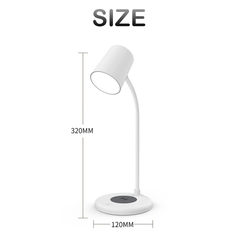 Dimmable LED Table Lamp Bluetooth Speaker with Fast Wireless Charger 360 Rotate Eye Desktop Reading Night Lights