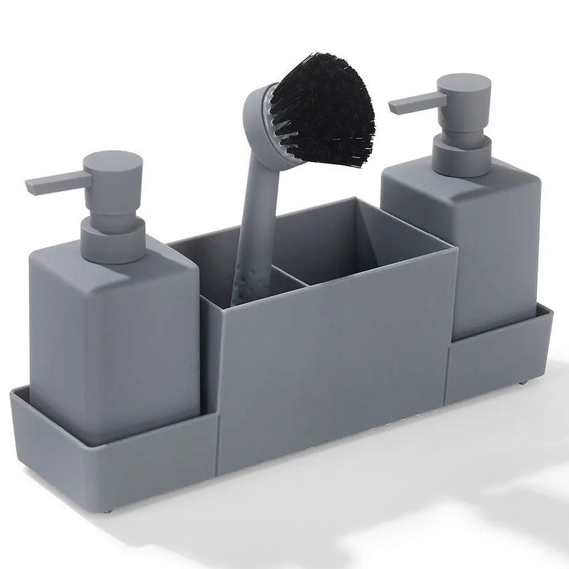 4pcs/set Kitchen Soap Dispenser with Sponge Holder Set for Sink Caddy, Hand Soap and Dish Soap Dispenser with Brush