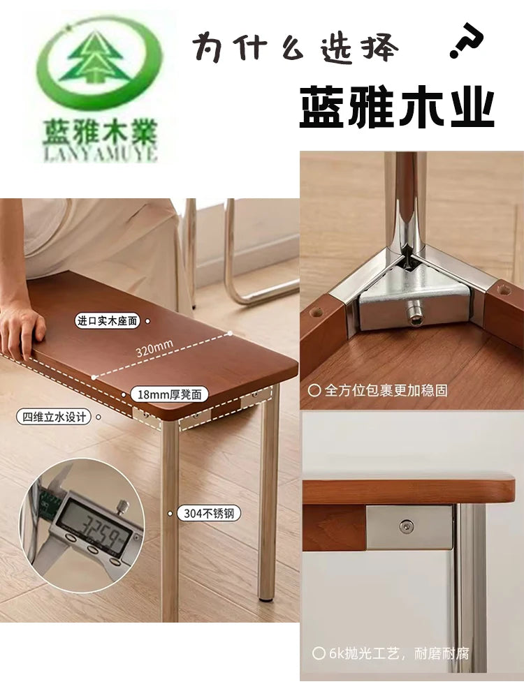 Medieval Style Solid Wood Long Dining Bench Bed End Bench Shoes French Stainless Steel Legs Banquette Home Furniture TYLB