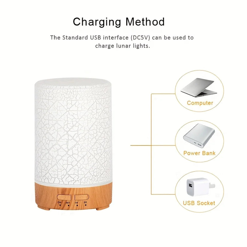 150ml Crack Design Essential Oil Diffuser USB Powered with  7 Color LED Lights Ultrasonic Air Humidifier for Living Room  Office