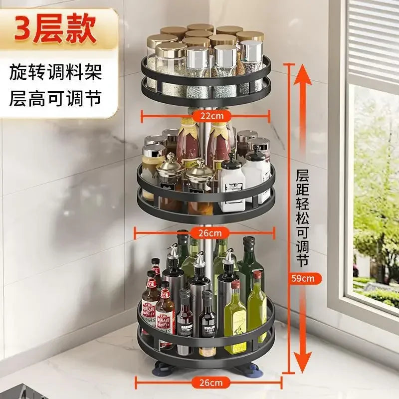 Kitchen Rotatable Storage Rack Condiment Holder Salt Oil Sauce Vinegar Spice Jar Rack Seasoning Storage Box Organizers Shelves