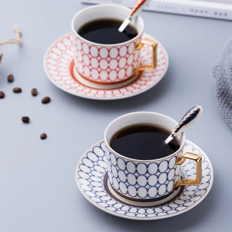 British Style Luxury Moroccan Coffee Cup Saucer Spoon Set Ceramic Mug Porcelain Simple Tea Cup Sets Kitchen Drinkware
